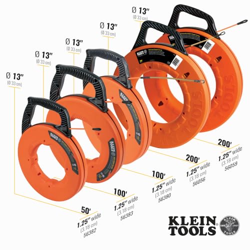 image for Klein Tools 56056 Fiberglass Fish Tape, 200-Foot Wall Snake is 3/16-In
