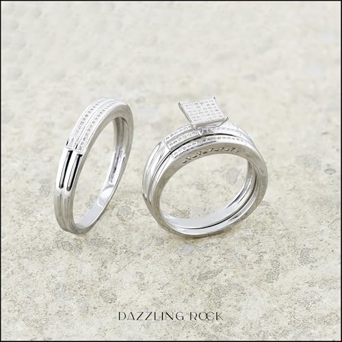 Dazzlingrock Collection 0.27 ctw Round White Diamond Square Head Trio Ring Set in 925 Sterling Silver2