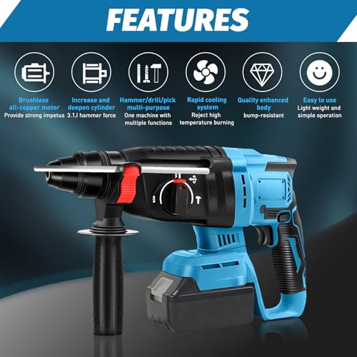 Akku Bohrhammer für Makita Li- Ion Akku 18V, 4-in-1 Bürstenloser Bohrhammer Akku 18v Bohrhammer 26mm (ohne Akkus und Ladegerät) – Bild 3