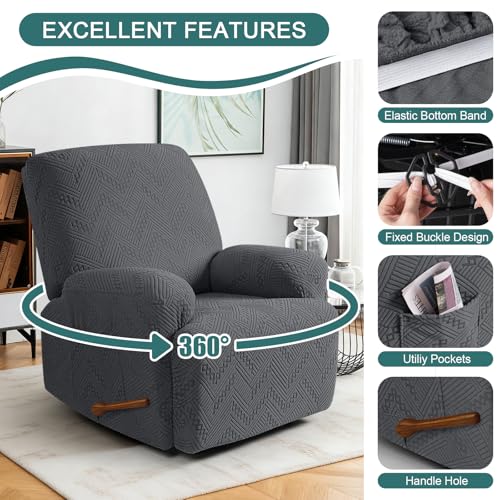 Image of Ruaozz Recliner Sofa Covers Oversized Recliner Chair Covers Recliner Covers for Reclining Chair with Pockets Washable Furniture Protector with Elastic Bottom (1 Seater-X Large, Dark Gray)