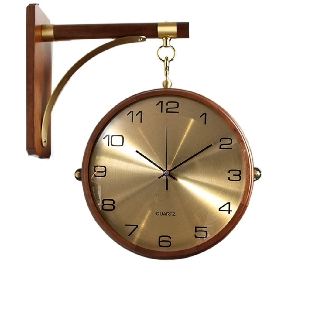 MYUYEE Farmhouse Vintage Clock Walnut Alloy Double-Sided 360° Rotation Home Simple Mute Ative Clock for Living Room for Bedroom Office,One Color-37 * 42CM