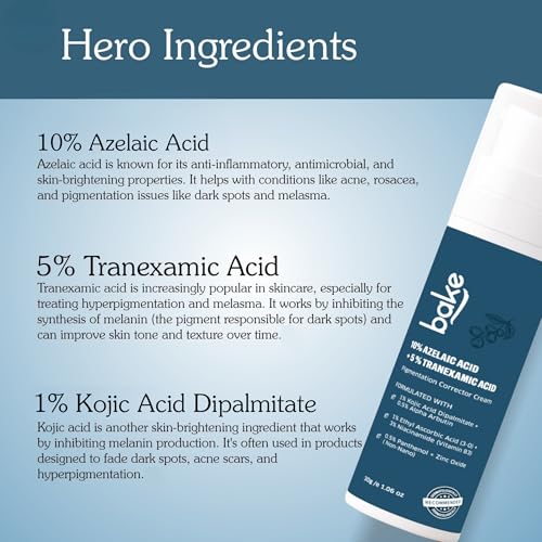 Image of BAKE 10% Azelaic Acid + 5% Tranexamic Acid Pigmentation Corrector Cream for Dark Spots, Pigmentation & Tan Removal | Fades Acne Marks & Scars | For All Skin Types | For Men & Women | 30g