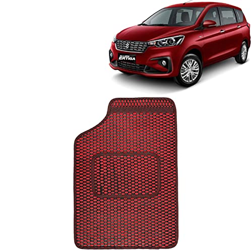 Image of Kingsway Dotted Design Car Floor Foot Mats Universal Fit for Maruti Suzuki Ertiga, Model Year : 2018-2022, Water and Dustproof, Color Red, Set of 5 Pieces