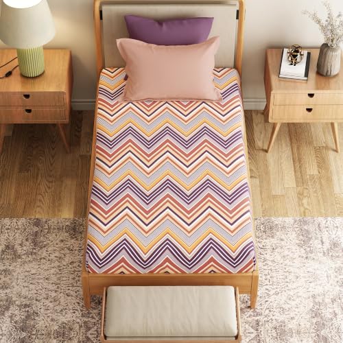 Image of Mytrident Bedsheet for Single Bed Cotton | 60 inch x 90 inch | Wave Purple | 120 TC Single Bedsheet with Pillow Cover| Soft and Breathable | Everyday Collection
