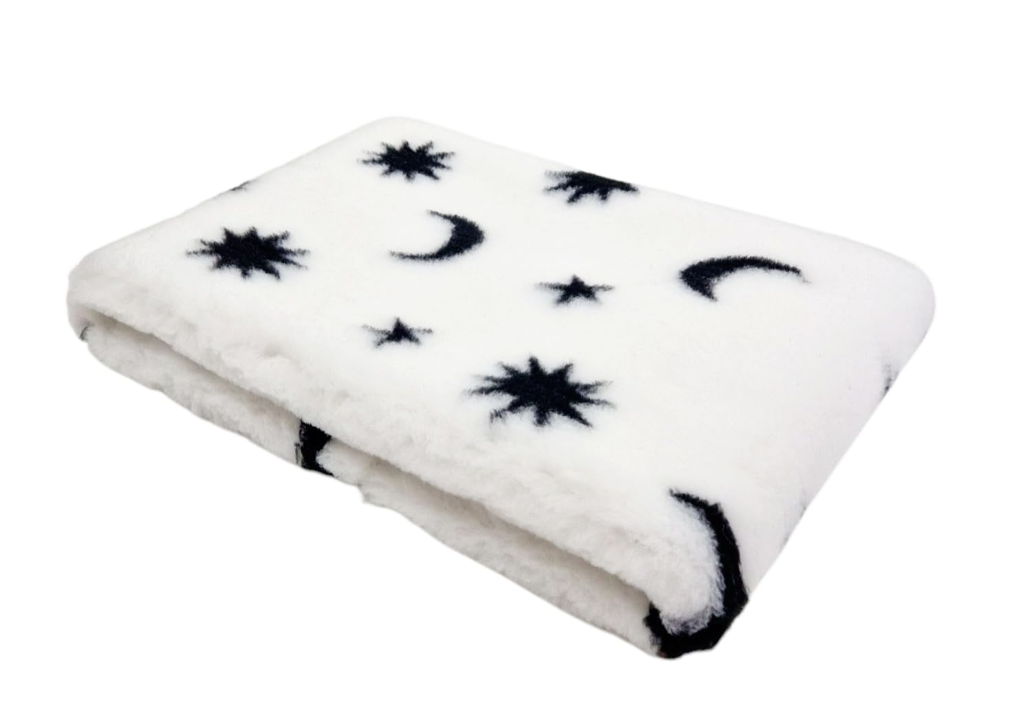 WOOF AND PUP | Non Slip Vet Bedding | White & Black Moon & StarsPattern | Machine Washable | UK Manufactured | Non-slip | Dog Bed | Whelping | Vetbed (Medium 100cm x 75cm (40" x 30"))