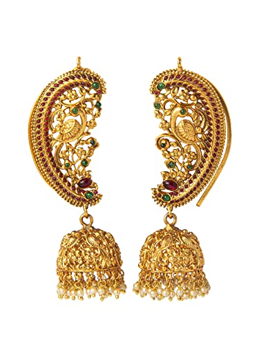 Bodha Traditional Indian Gold Plated Handcrafted Antique Peacock Jewellery Ear Cuff Jhumka Earring For Women (SJ_1897)