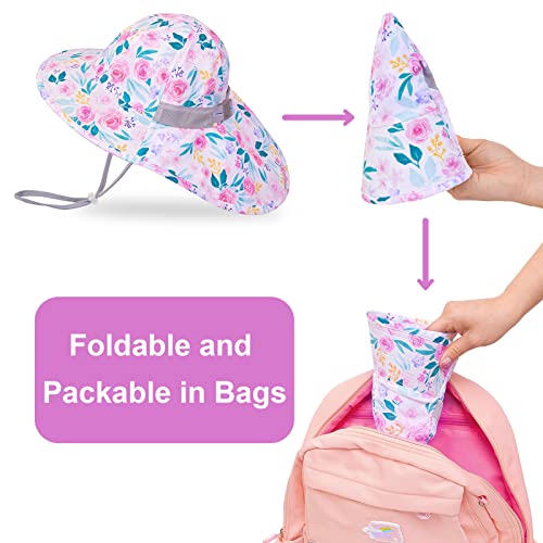 Baby Sun Hat Toddler Girl Beach Swim Summer Hats Uv Sun Protection Wide Brim Neck Flap Play Hat For 6M-4Years, White Pink #TOP6