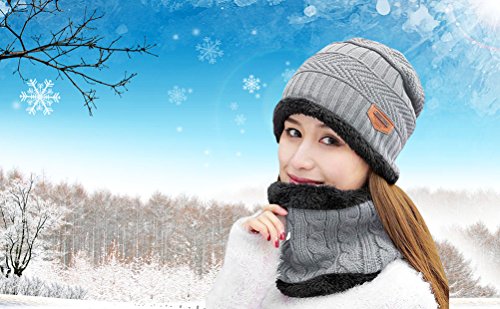 Hindawi Winter Scarf Hat Womens Beanie Slouchy Knit Warm Snow Outdoor Skull Cap Grey #TOP6