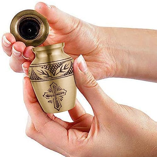 Image of Trupoint Memorials Cremation Urns for Human Ashes, Funeral Memorial Urn for Male and Female, Decorative Burial Metal Urn Collection for Adult Men & Women - Gold Cross, 1 Keepsake