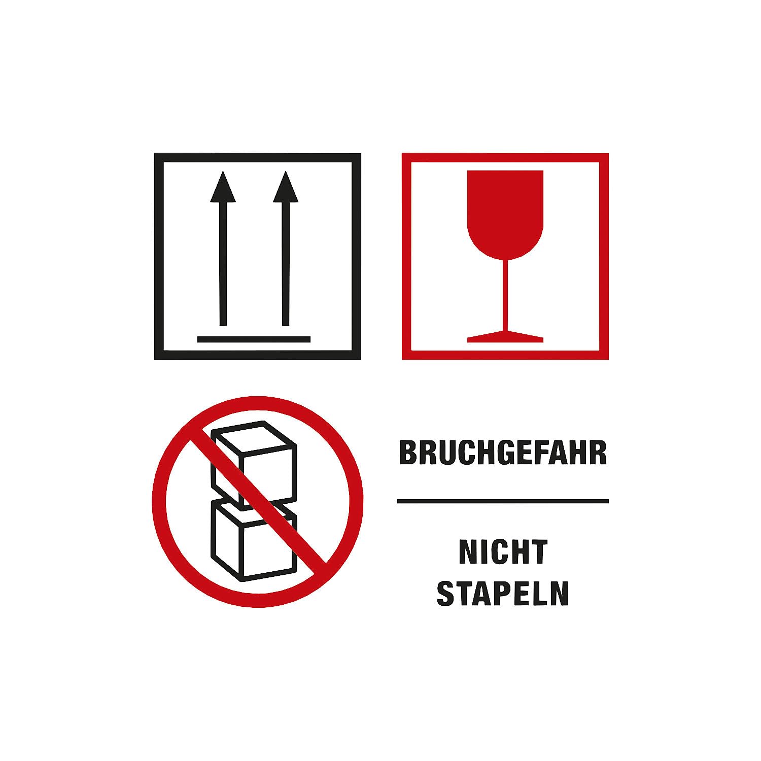 ratioform | Warnetiketten | Aufdruck Bruchgefahr/Nicht stapeln | VE 1000 Stk | LxB 100 x 100 mm
