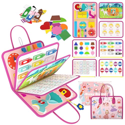Image of Freebear Deluxe Pink Princess Quiet Book Sensory Board for Toddlers 1-4, Montessori Educational Toys for Girls, Travel Toys with Activities