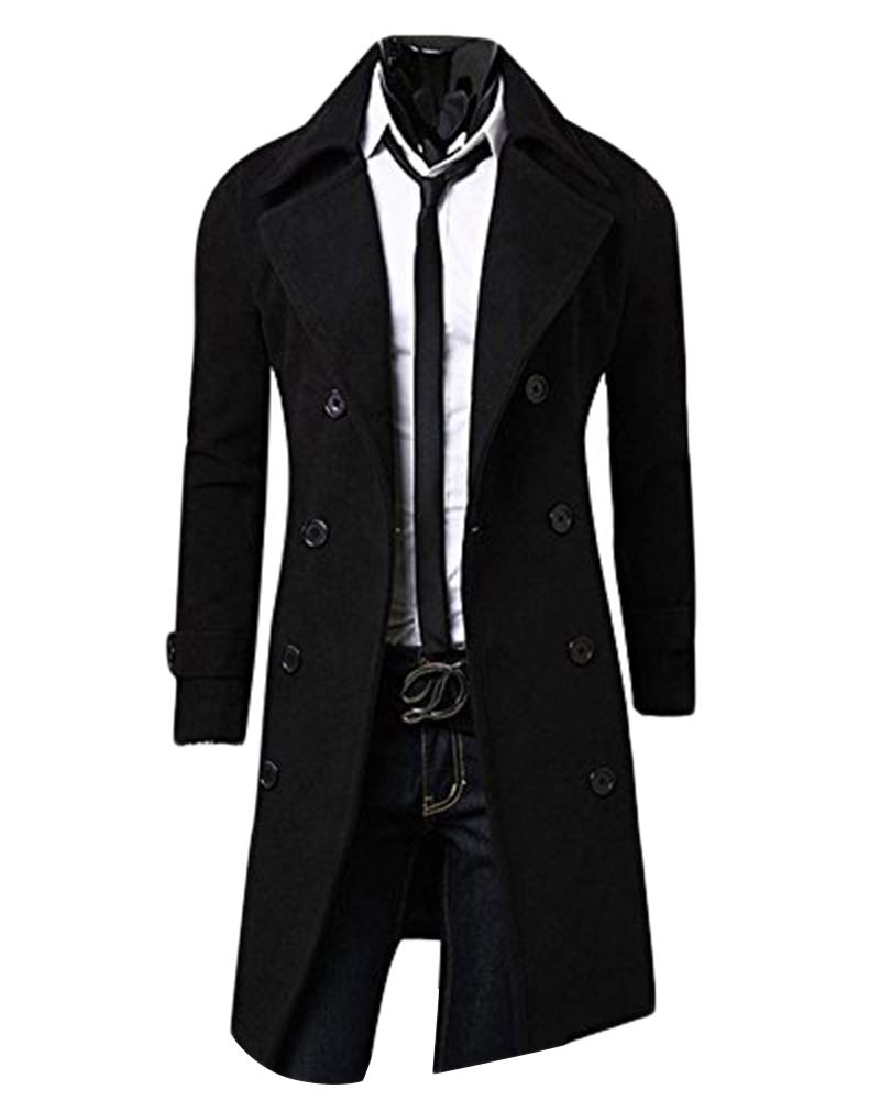 Giacca da Uomo Inverno Slim Elegante Trench Coat Doppio Petto Giacca Lunga Parka