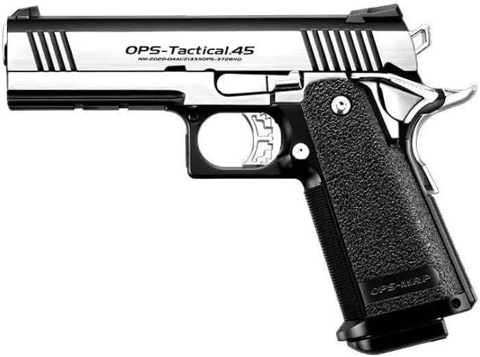 Pistola Airsoft de Gas blowback hi-Capa 4.3 Dual Stainless en Color Negro y Cromado Plata de la Marca y Fabricante japonés TM. Potencia < 1 J