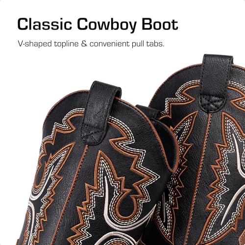 DREAM PAIRS Boys Girls Cowboy Boots Toddler Mid Calf Western Boots Square Toe Riding Boots for Kids2