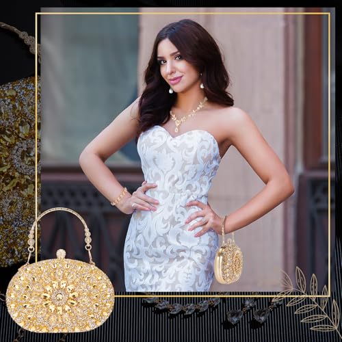 Image of Quelay 4 Pcs Purse Rhinestone Jewelry Set for Wedding Bridal Women Evening Clutch Bag Necklace Dangle Earrings Bracelets