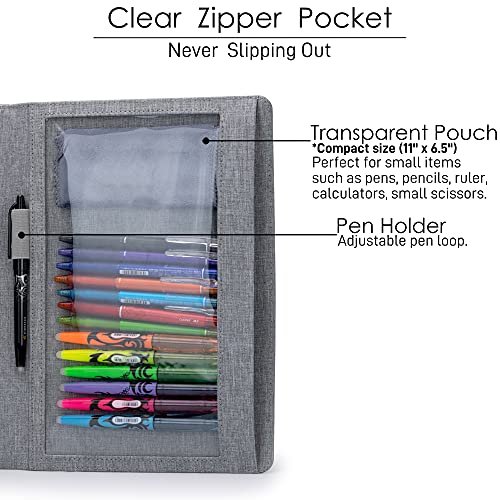 Kaitiaki Folio Cover Compatible With Rocketbook Fusion, Panda, Everlast, Waterproof Fabric, Multi Organizer With Pen Loop, Zipper Pocket, Business Card Holder, Fits A4 Size Notebook, Gray #TOP3