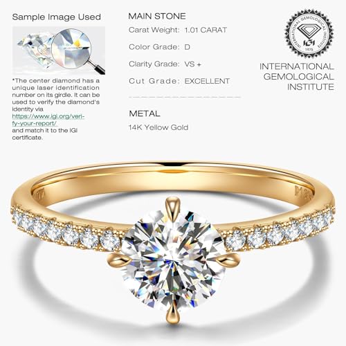 IGI Certified Lab Grown Diamond Engagement Rings for Women 1 CT 14K Round Wedding Rings (D-E Color, VVS-VS Clarity) Anniversary Promise Rings Rapid Shipping Symbol Love Ordained by the Divine2
