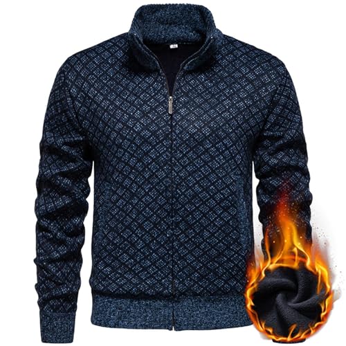 Mens Sherpa Knit Sweater Coat Full Zip Fleece Lined Cardigan Sweaters Stand-up Collar Casual Knit Sweater Jacket3