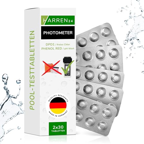 harren24 Photometer Pool Testtabletten Chlor und pH-Wert, 30x Phenol Red Tabletten + 30x DPD1 Tabletten, für Poollab Pool Wassertester/Pooltester elektronisch geeignet (60 Tabletten)