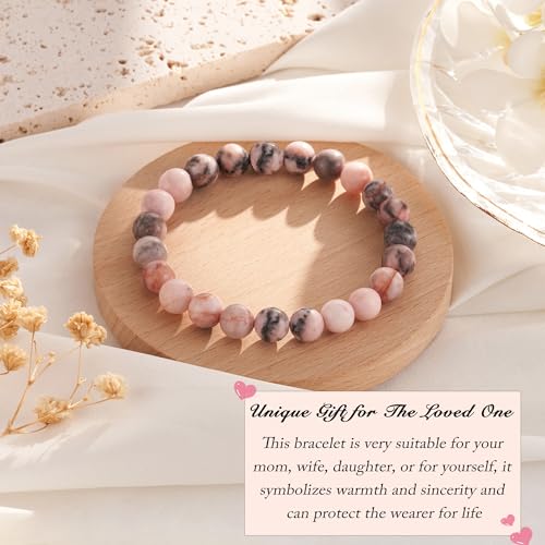 Seyaa Bracelet for Women, Pink Zebra Jasper Bracelet, Birthday Valentines Day Gift for Her Teen, Natural Crystal Stone3