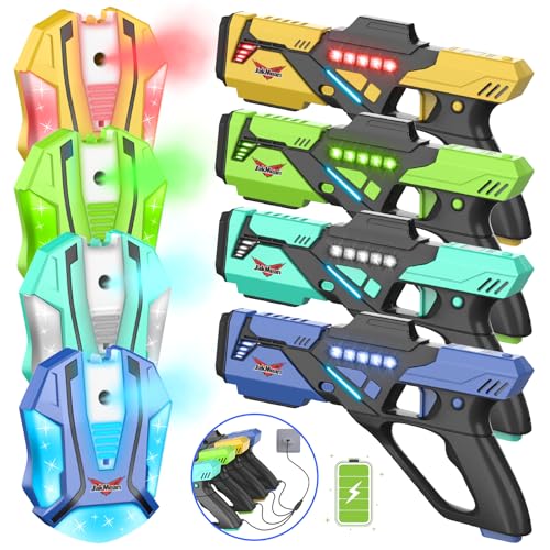Image of Rechargeable Laser Tag Set with Vests, Upgrade Laser Tag Guns Set of 4 with Mist Spray Effect & LED Digital, Multi Player Laser Tag Set for Kids Toy for Teen Boys & Girls, Ages 8+