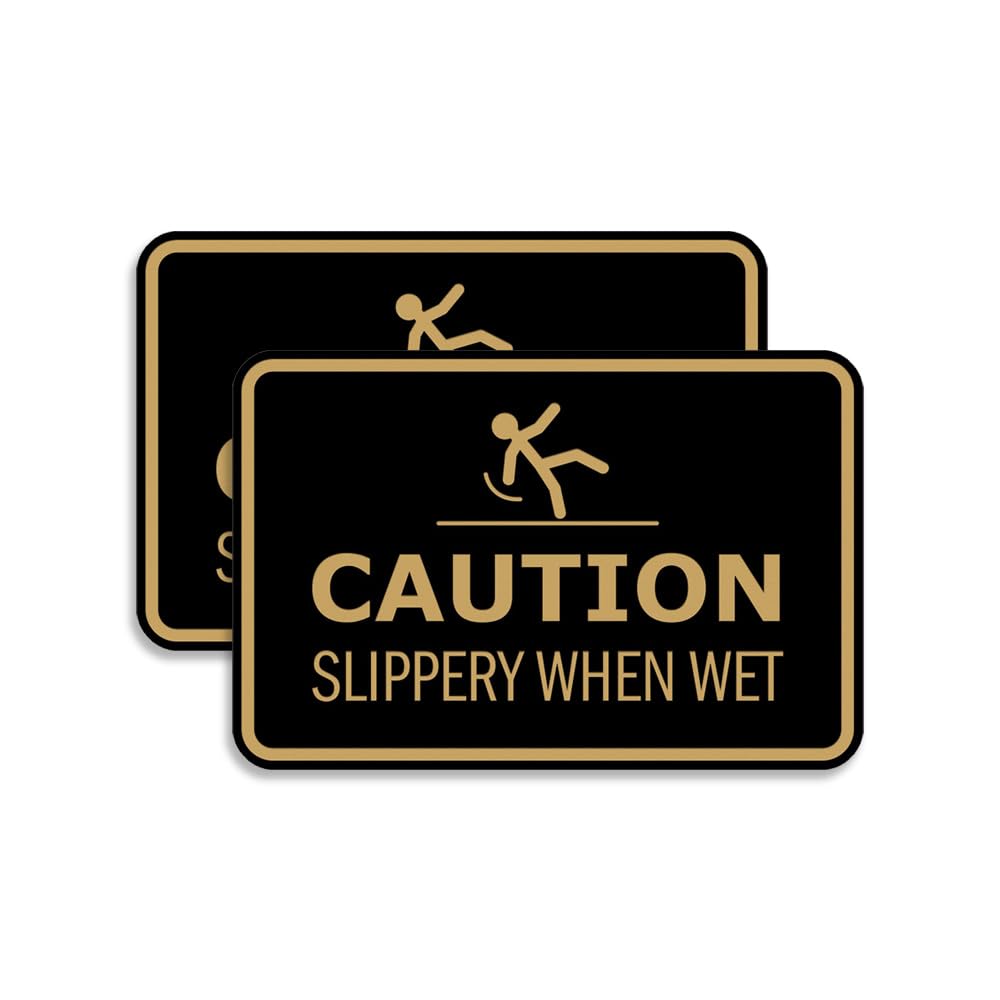 Signs ByLITA Classic Framed Caution: Slippery When Wet Door or Wall Sign Easy Installation | Health And Safety | Building And Warning Sign (Black Gold