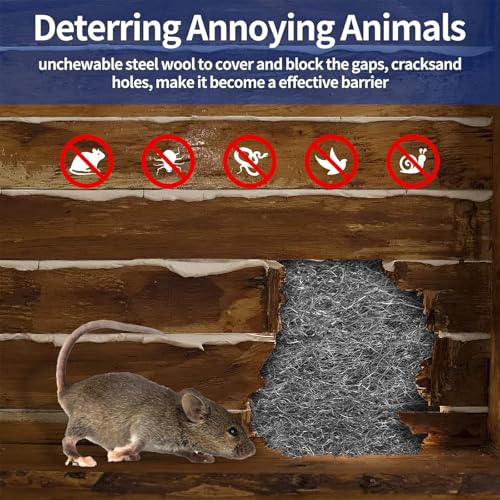 AHEJIOO 4 Rollen Mäuse 000 Stahlwolle, 12m Wirksam Stahlwolle Gegen Mäuse mit Arbeitshandschuhen Schere, für Löcher und Wand Risse von Haus, Garage, Garten und für Reinigen und Polieren