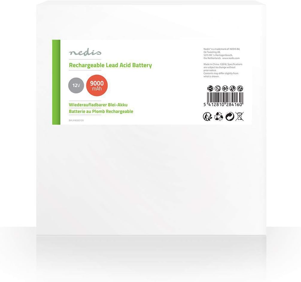 Πίσω view of Nedis 12V 9Ah Rechargeable Lead Acid Battery packaging with branding and barcode