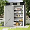 5x3 FT Outdoor Storage Shed, Weatherproof Garden Shed with Lockable Double Doors, Sloped Roof & Ventilation for Backyard, Patio, Poolside