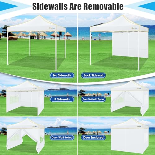 Image of HOTEEL Canopy Tent 10x10 Heavy Duty Pop Up Canopy with Sidewalls, Commercial Instant Waterproof Tent for Vender Patio, UV 50+ with Silver Coated, Upgraded Thickened Hexagonal Legs, White