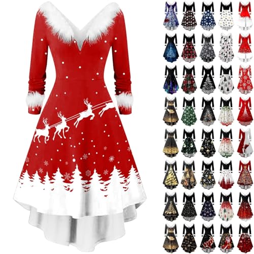Generisch Grau Weihnachtskleid Damen Party Kleid Weihnachten Weihnachtsmann Kostüm Miss Santa Kostüm Weihnachtskleider Weihnachtsfrau Midikleid...