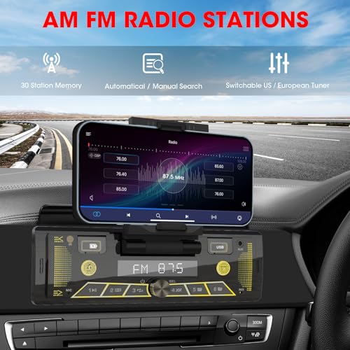 Radio coche Single-Din Bluetooth con soporte para teléfono miniatura 5