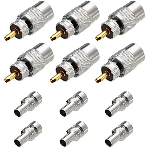 Greluma 6 Piezas Conectores Coaxiales PL259, Conectores de Soldadura Macho UHF con Reductor UG 175 para RG 58, RG 213, LMR195, RG142