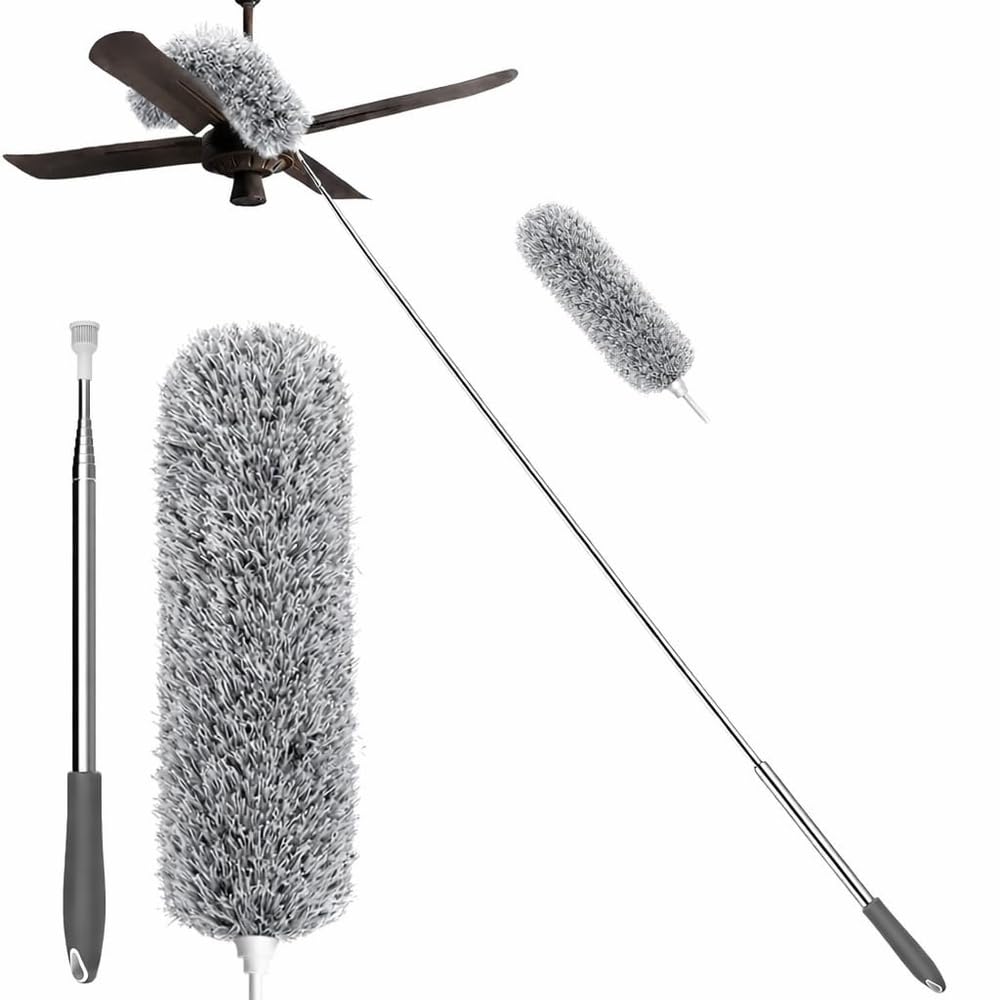 Long Handle Microfiber Feather Fan Ceiling Duster for Dust Cleaning with extendable Pole with Anti Scratch Bendable Brush for Cleaning High roof Cobweb Stick-image-33