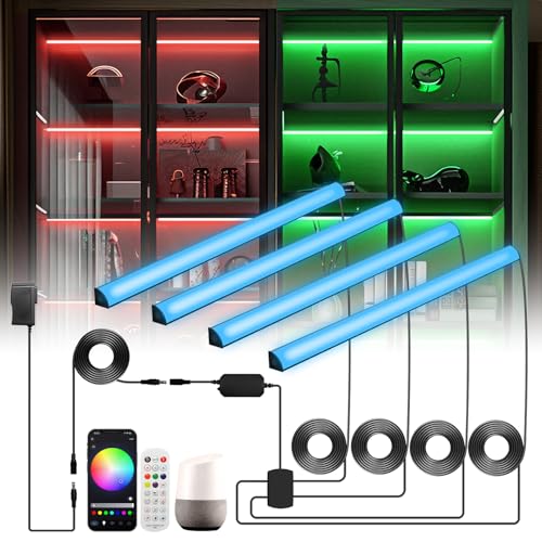 Lumtide Black RGB LED Shelf Lights Smart Bookshelf Lights Compatible with Alexa WiFi Dimmable for Display Case Bookcase Bar Cabinet and Under Shelf with App Remote Memory Function (4Pcs 12.5In)