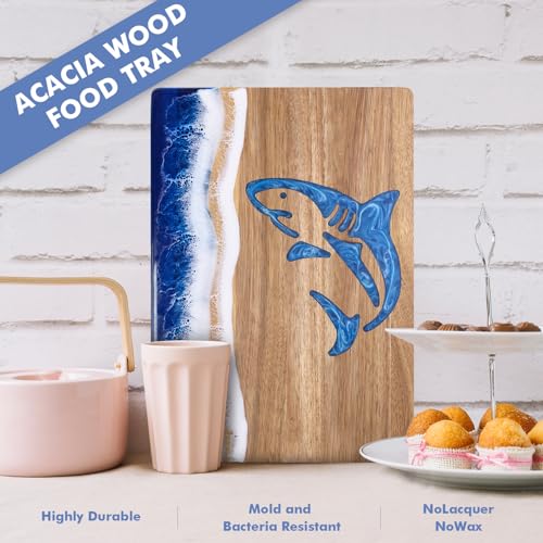 Tabla de Cortar Rectangular de Madera y Resina Azul miniatura 4