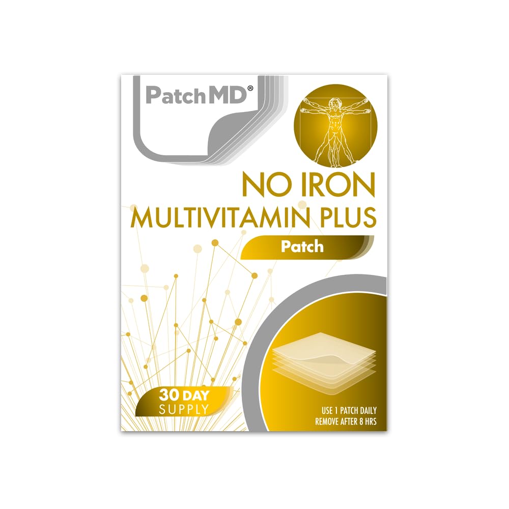 No Iron Multivitamin Plus™ 30 Daily Topical Patches. 100% Natural. Allergy & Filler Free. High Absorption More bioavailable. Suitable for Sensitive stomachs & bariatric.