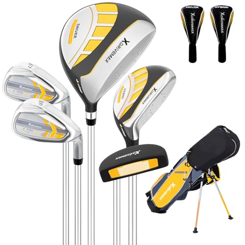 6 Pieces Junior Golf Clubs Set for Kids Ages 8-10 Youth Golf Clubs 6-8 9-12 Complete Kids Golf Club Set with Driver Hybrid Irons Putter Stand Bag Lightweight for Boys Girls Yellow