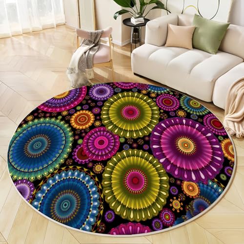 Tapis rond antidérapant mandala violet pour sol glissant chambre