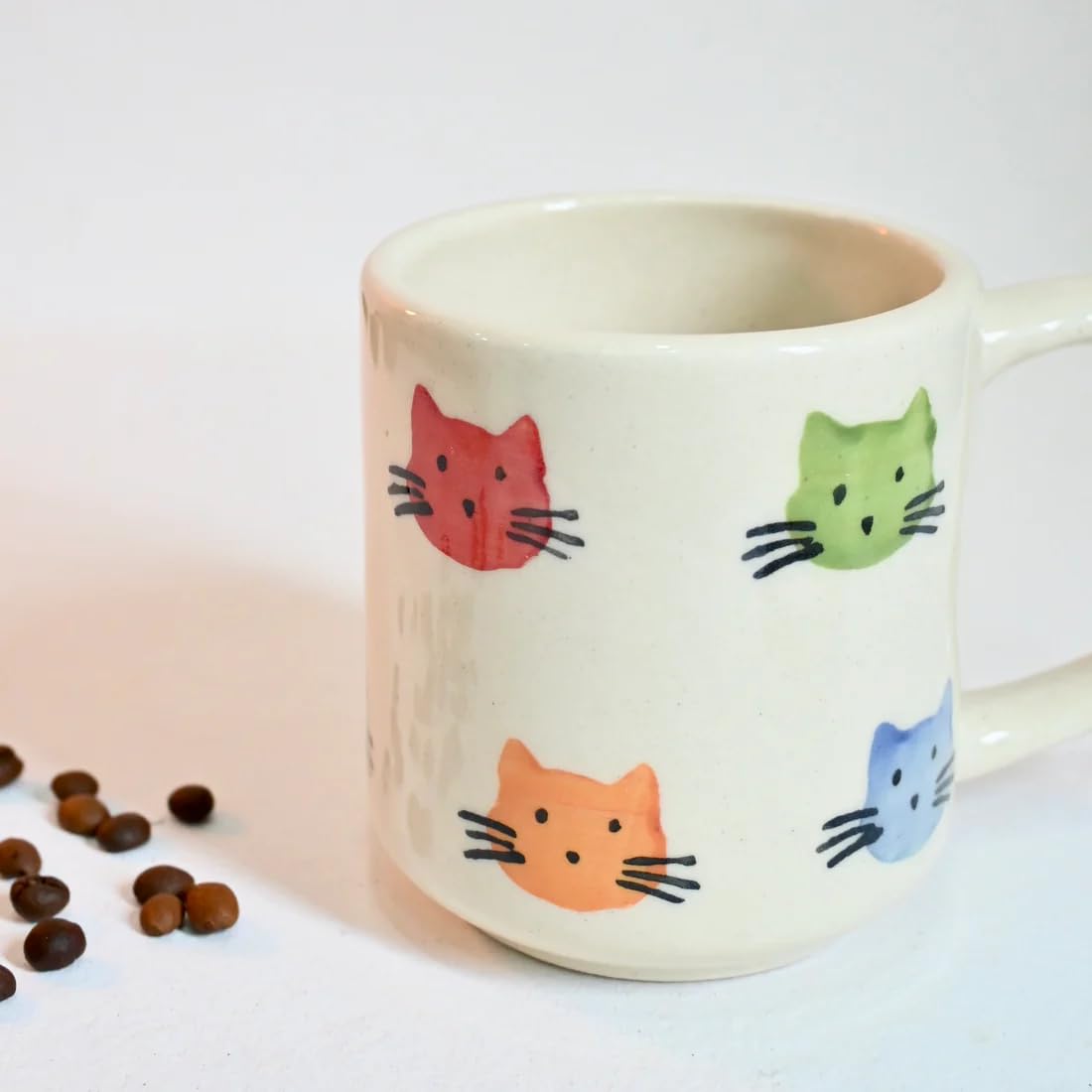Handcrafted Cute Pinterest Mug- Meow | Premium Glazed Coffee & Tea Mug with Handle | Durable, Lead-Free Pottery Drinkware for Home & Office 275ml Pack of -1