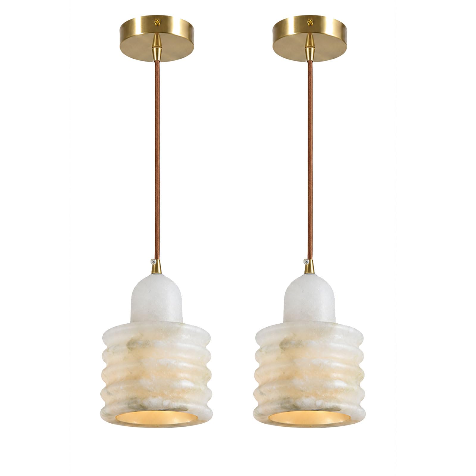IOEDHW Ribbed Alabaster Pendant Light Brass Hanging Lamp for Bedroom Bar