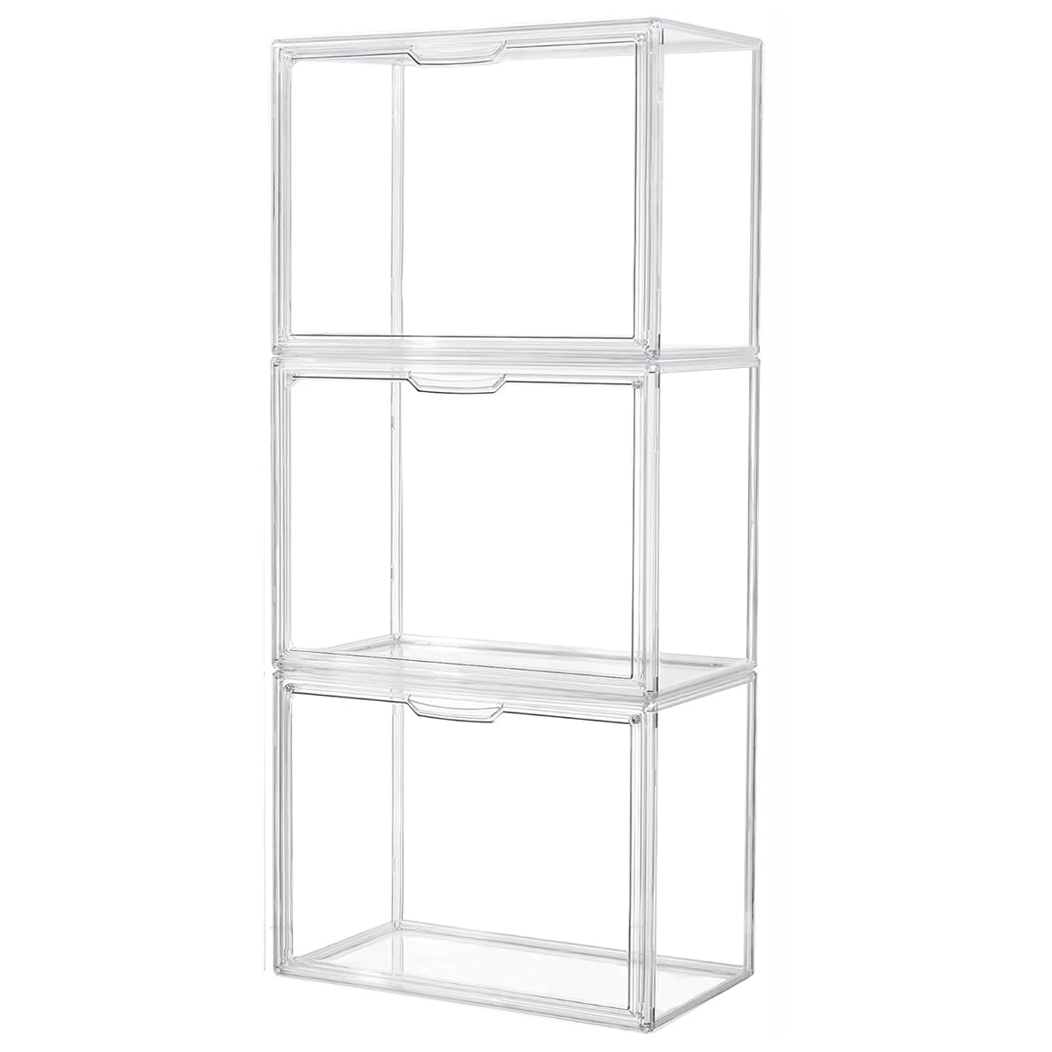 Paquete de 3 organizadores de almacenamiento de bolsas de plástico transparente para armario, caja de almacenamiento con puerta magnética, contenedores de almacenamiento a prueba de polvo para