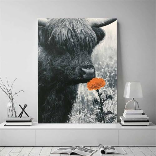 Toile animaux déco rustique fleurs de vache grand format 80x120cm - 2