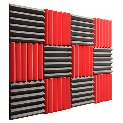 Pro Studio Acoustics - Red/Charcoal - 12"x12"x2" Acoustic Wedge Foam Absorption Soundproofing Tiles - 12 Pack