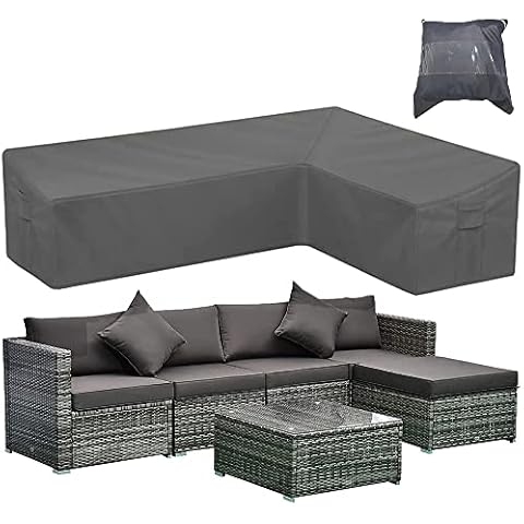 Patio Furniture Sectional Couch Sofa Cover Skyour Gray Weatherproof Heavy Duty 420D Oxford Outdoor L Shaped Sectional Garden Rattan Corner Sofa Furniture Protector Covers (Left Side Long: 112x87in) Cover