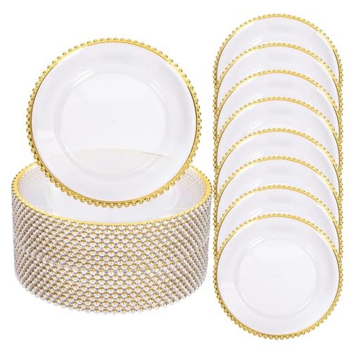 ejonirinjonir 50pcs Clear and Gold Beaded Charger Plates for Wedding 12.5in
