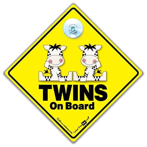 Gemelos a bordo signo cebra, letrero de bebé a bordo, letrero de coche cebra, letrero de nieto a bordo, letrero de coche de bebé de alta visibilidad, 14 cm x 14 cm x 2 cm Cover