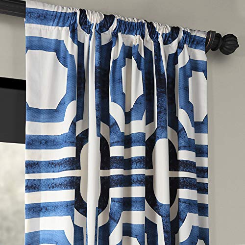 Image of HPD Half Price Drapes Geometric Printed Curtains 120 Inches Long Luxury Cotton Curtains (1 Panel) Room Darkening Window Curtains for Bedroom & Living Room, 50W x 120L, Mecca Geometric Blue