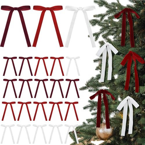 Glitinsel 24 Pcs Velvet Christmas Tree Bow, 5x7,5/8" w, Wine Color