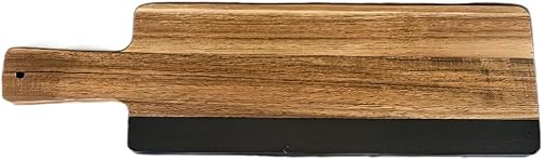 Tablero grande de madera de acaciabambú y pizarra negra para charcuteríapan con mango